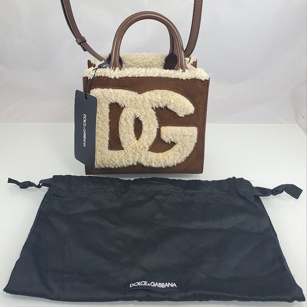 NWD$1645 Dolce & Gabbana Logo DG Faux Suede & Shearling Mini Crossbody Tote Bag - Picture 4 of 16
